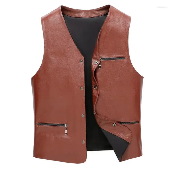 Gilets pour hommes 2023 Gilet de moto col en V sans manches veste en cuir PU coupe-vent gilet extra chaud automne manteau d'hiver C93