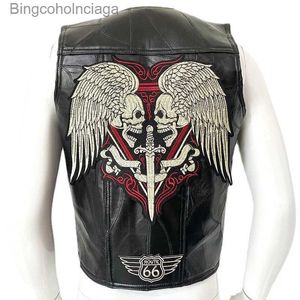 Chalecos para hombres 2023 Nuevo chaleco de cuero para motocicleta Chaqueta sin mangas bordada a la moda Four Seasons Hombres Biker Locomotora Punk para hombres Veste WestL231014