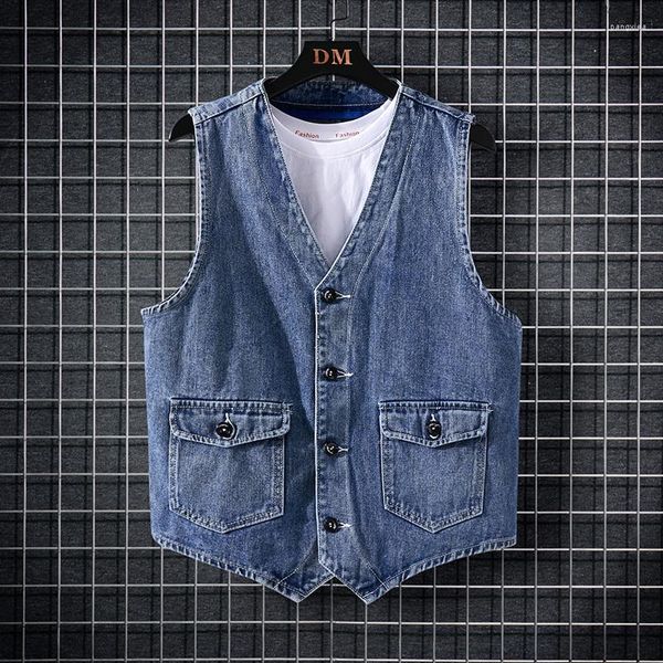 Hommes gilets 2023 printemps été hommes Denim gilet veste mode lâche personnalité dos sangle décontracté bleu mâle sans manches Jean manteau