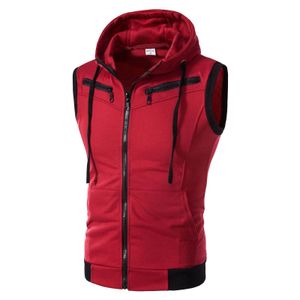 Gilets pour hommes 2023 printemps été haut à capuche débardeur sans manches gilet solide sweat à capuche décontracté poche fermeture éclair manteau chaquetas hombre 230923