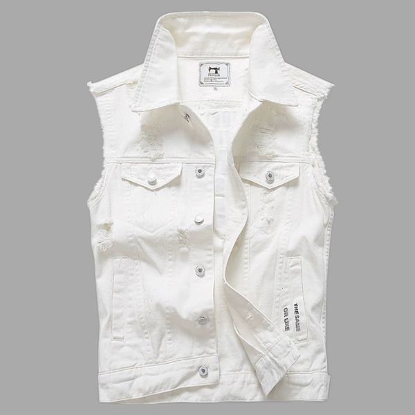 Chalecos para hombres 2023 chaleco de mezclilla de verano sin mangas sin mangas camiseta de tanque blanca en forma coreana chaqueta de alta calidad 230812