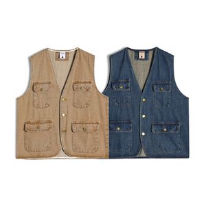 Heren Vesten 2023 Zomer Retro Multi Pocket Denim Vest Jas en Dames Mode Toevallige Mouwloze Knop Tank Top 230727