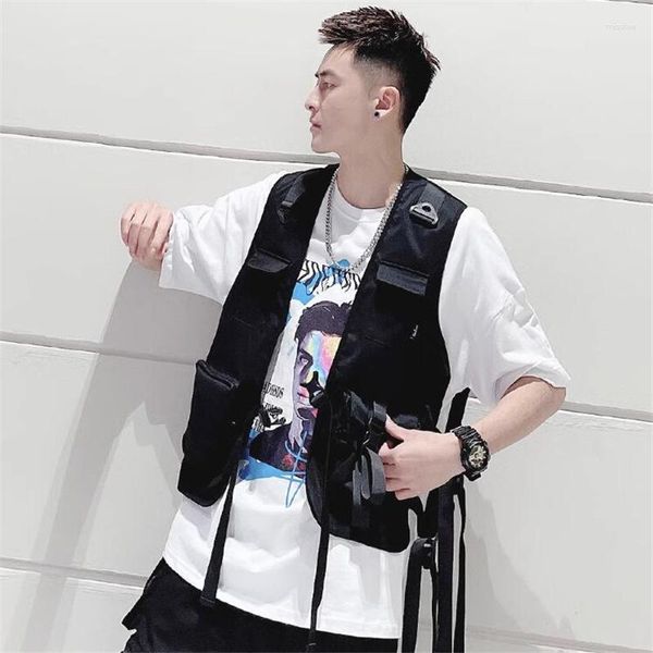 Chalecos de hombre 2023 cintas de verano Multi bolsillos Techwear chaleco táctico de carga para hombres Punk Hip Hop chaqueta sin mangas