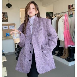 Gilets pour hommes 2023 Trench Coat Automne et hiver Style français Haute qualité Polyvalent Violet Costume de laine Vêtements chauds pour femmes