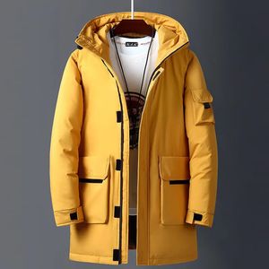 Coletes masculinos 2023 jaquetas de inverno homens pato branco quente com capuz longo outono casual top parka masculino preto fofo casaco bege amarelo xfsddcg 231020