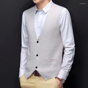 Chalecos para hombres 2024 Otoño Traje grueso Chaleco de punto Negocio Casual Lana con cuello en V Suéter Ropa de marca masculina