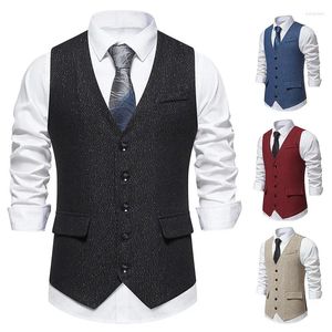 Herenvesten 2024 Mode Casual Tweed Wollen Pakvest Single Breasted Slim Fit Vest Visgraat