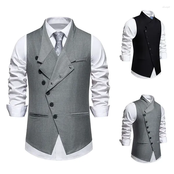 Gilets pour hommes 2024 Haute qualité Hommes Gilet formel Couleur unie Slim Fit Ligne inclinée de boutons Business Casual Gilet de mariage