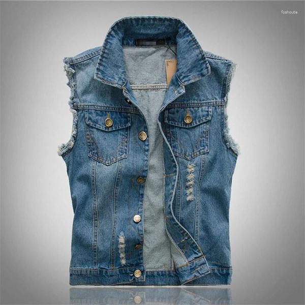 Gilets pour hommes 2024 Ripped Jean Moto Veste Denim Gilet Hip Hop Manteaux Gilet Hommes Cowboy Sans Manches Mâle Réservoir Plus Taille 6XL