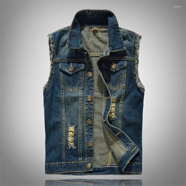 Gilets pour hommes 2024 Veste en jean sans manches Oversize 6XL Bleu Noir Ripped Denim Gilet Cowboy Gilet Hommes Tank Hip Hop Streetwear