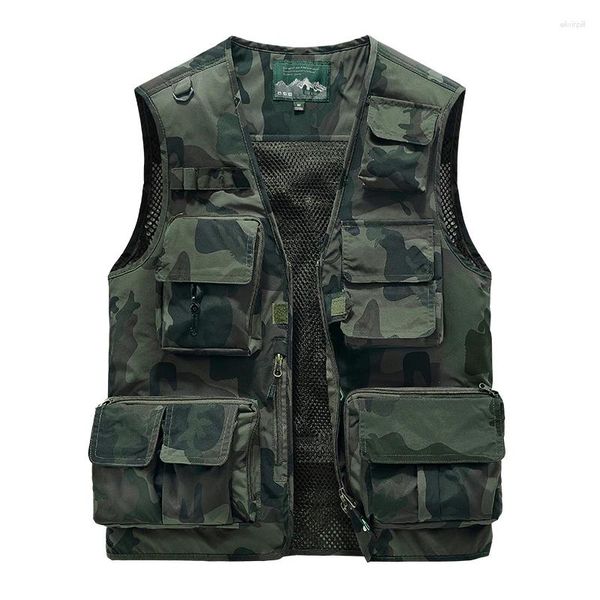 Gilets pour hommes 2024 Été Hommes Tactique Gilet Manteau Casual Pographe Gilet Mesh Travail Veste Sans Manches Outils D'équitation Poche