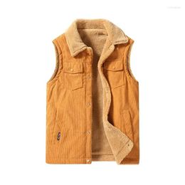 Chalecos para hombres 2024 Ropa de trabajo vintage Chaleco de pana Espesado Cordero Fleece Gran camiseta sin mangas Casual Abrigo versátil