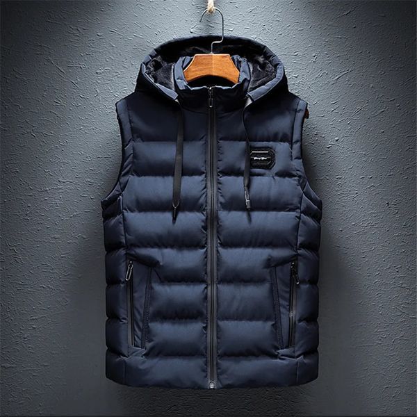 Chalecos para hombres 2024 Chaleco de invierno Sin mangas Chaqueta con capucha Casual Abrigo cálido Hombre Algodón Acolchado Hombres Chaleco Ropa de gran tamaño 6XL 231110