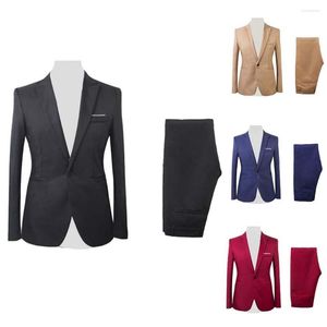 Herenvesten 2 stks/set missen elegant pakken broek merk slanke fit single button feest formele zakelijke jurk suit sterno bruiloft voor mannen