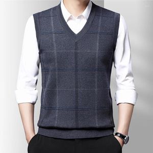 Herenvesten 3 kleuren! Herfst Jacquard Gebreide Trui Vest Casual Slim Fit V-hals Harajuku Truien