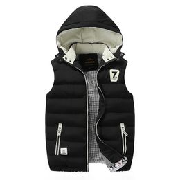 Gilets homme #3603 Automne hiver gilet chaud épais hommes veste sans manches à capuche gilets manteau grande taille M-5XL gilet hommes chapeau détachable 231113