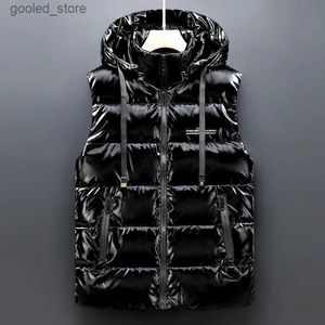 Gilets pour hommes # 3619 Noir Gris Hommes Vestes sans manches Surface brillante Down Gilet Hommes Épais Bodywarmer Gilets Pour Hommes Automne Hiver Gilet Hommes Zipper Q231129