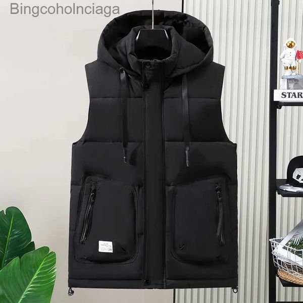 Gilets pour hommes # 3658 Veste d'hiver sans manches hommes épais chaud gilet à capuche manteau mince mode coréenne vers le bas vêtements d'extérieur veste plus taille 5XL 6XLL231014