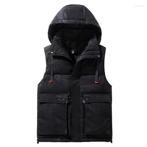 Gilets pour hommes # 3661 Gilet d'hiver Hommes Retour Manteau à capuche Zipper Chaud Slim Down Veste en coton sans manches Gilet d'extérieur L-8XL