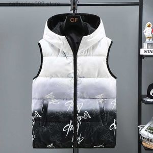 Mannen Vesten #3689 Gedrukt Vest Jas Mannen Dikke Warme Hooded Vest Mouwloze Jas Rits Slanke Chinese Stijl Down Vest bovenkleding T230724