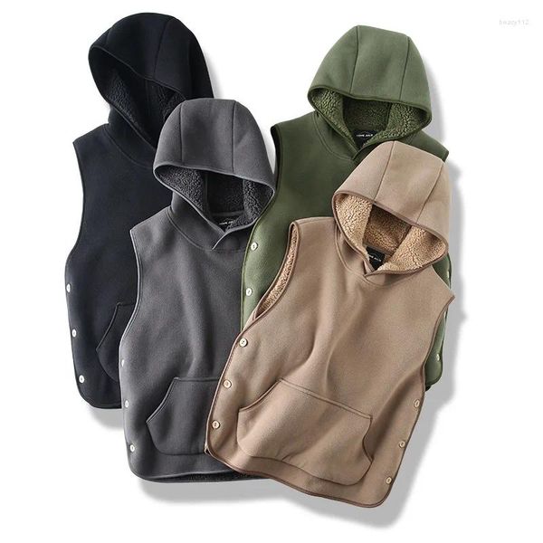 Chalecos para hombres 380g Polar Fleece Plus Chaleco engrosado de terciopelo para hombres y mujeres Sudadera con capucha en capas Sin mangas Sherpa Thermal