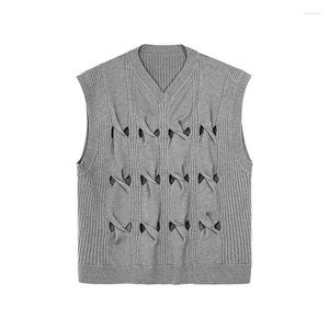 Hommes Gilets 3d Twist Fleur Hommes Pull Gilet Spliced Évider Débardeurs Mode Harajuku Surdimensionné Couple Vêtements Streetwear Gris Vert