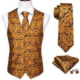 Chalecos para hombre, 4 piezas, chaleco de seda para hombre, fiesta, boda, Cachemira dorada, chaleco Floral sólido, corbata cuadrada de bolsillo, conjunto de traje Delgado Barry.Wang BM-2012