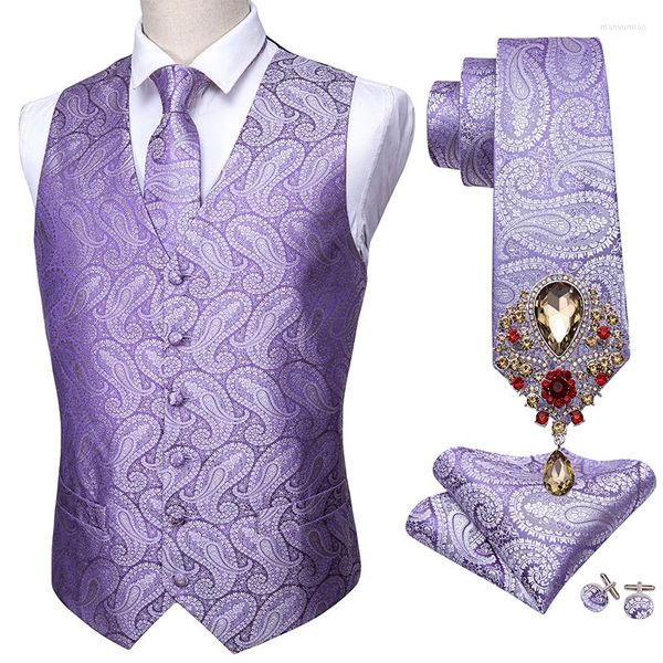 Gilet masculin 5pc Barry.wang Purple Paisley Mariage gilet pour hommes Suit Silk Coldie Couard Broches Set Foral Business Wilk