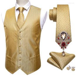 Herenvesten 5 stcs Barry.wang Design gouden massief bruiloftsvest voor mannen pakken zijden stroptie manchetknopen broches set formele vest