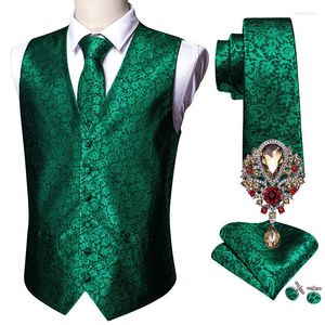 Chalecos para hombre, 5 uds., Barry.Wang, chaleco de boda de Cachemira verde para hombre, traje de seda, corbata, gemelos, conjunto de broches, negocios formales