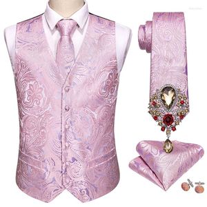 Chalecos para hombres 5 unids diseñador para hombre traje de boda chaleco rosa paisley jacquard folral seda chaleco corbata broches set barry.wang novio
