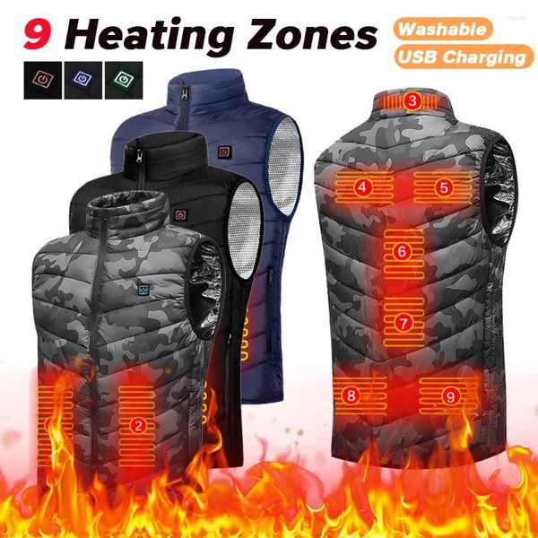 Chalecos para hombre, 9 zonas de chaleco calefactable, chaquetas eléctricas, chaqueta de invierno, ropa deportiva para exteriores, ropa térmica con calefacción USB