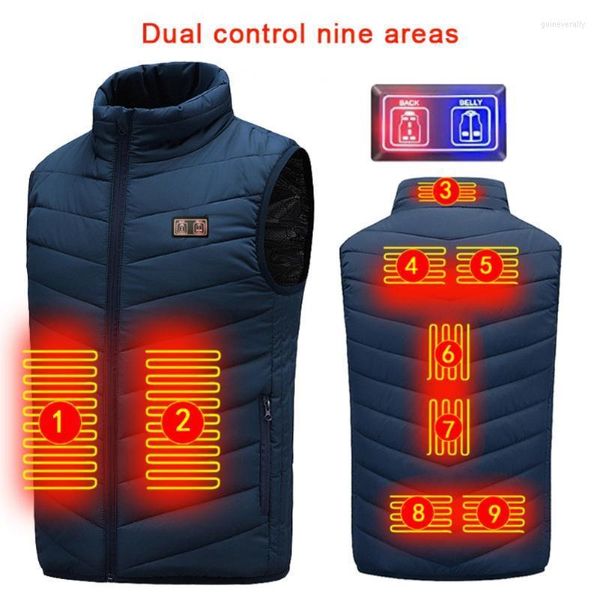 Hommes gilets 9 Zones Smart Double contrôle gilet chauffant veste USB charge chauffage hiver chaud manteau pour hommes femmes Guin22