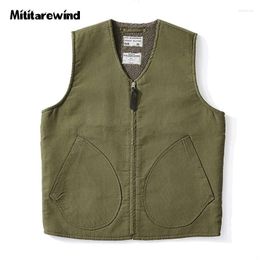 Gilets pour hommes American Casual Automne Hiver Militaire Gilet Hommes Solide Couleur Coton Veste Sans Manches Cachemire Polaire Chaud Gilet Pour