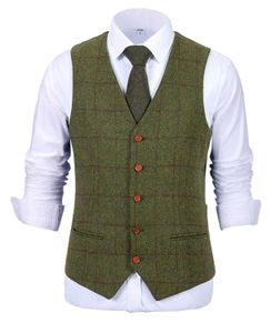 Hommes Gilets Armée Vert Gilet Plaid Doux Laine Marron Veste Casual Gentleman Tweed D'affaires Gilet Pour Groosmen Homme De Mariage 230331