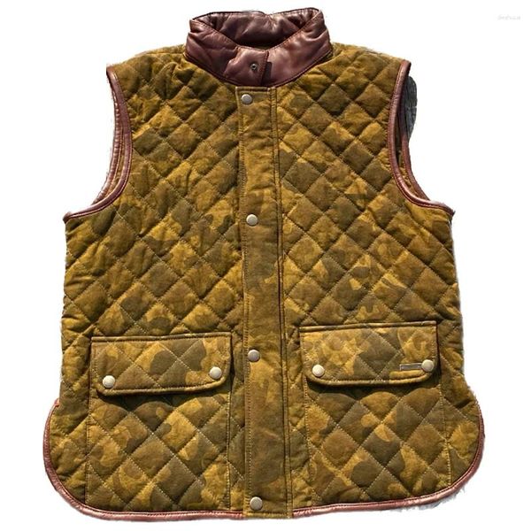 Chalecos para hombre, chaleco de algodón con patrón de diamante estilo militar, abrigo, traje de camuflaje para hombre, chaleco de piel de oveja, chaqueta Weskit sin mangas