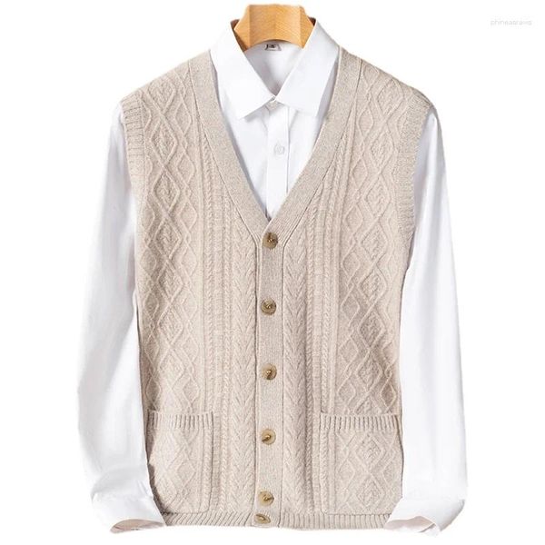 Chalecos para hombres Llegada Moda Cardigan Chaleco con cuello en V Punto Puro Cashmere Suéter Sin mangas Tamaño grande S M L XL 2XL 3XL 4XL 5XL