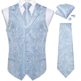 Hommes gilets arrivée bleu clair gilet pour affaires fête marié mariage Paisley gilet mouchoir boutons de manchette ensemble homme smoking