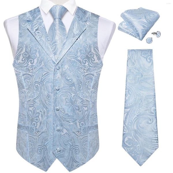 Chalecos para hombre, chaleco azul claro de llegada para fiesta de negocios, novio, boda, Paisley, chaleco, pañuelo, gemelos, conjunto de esmoquin para hombre