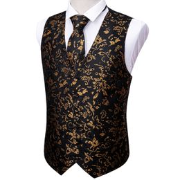 Vêtes pour hommes Arrivée Luxury Gold Men Suit Vest Clie Tie Set Silk Waistcoat Gilet Homme Formal Business Party Verage de haute qualité Barry.Wang 230812