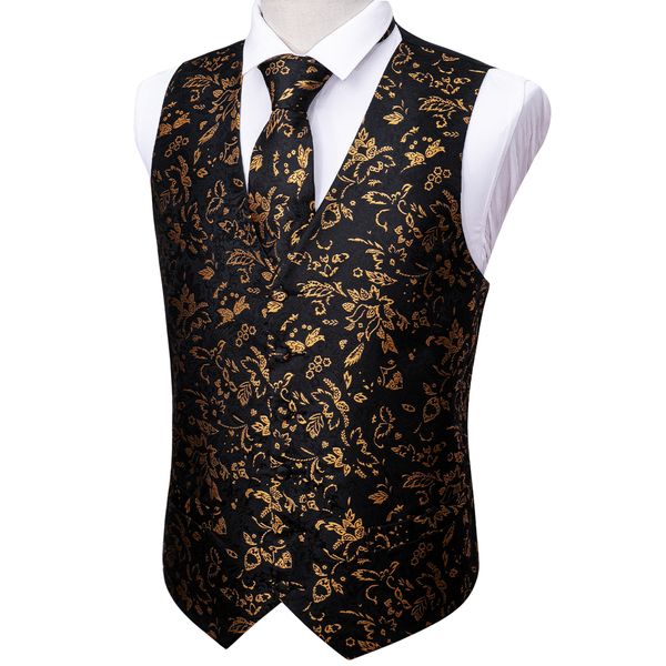 Chalecos de hombre Llegada Lujo Oro Hombres Traje Chaleco Corbata Conjunto Chaleco de seda Gilet Homme Fiesta de negocios formal Desmalezado Alta calidad Barry.Wang 230727