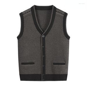 Gilets pour hommes Automne Mode Marque Cardigan Pull Col V Profond Gilet En Tricot Hommes À La Mode Laine Diamant Sans Manches Vêtements De Sport R96