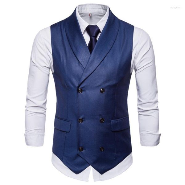 Chalecos de hombre Moda de otoño e invierno Chaleco de traje de doble botonadura Hombres de negocios británicos Slim Fit Formal