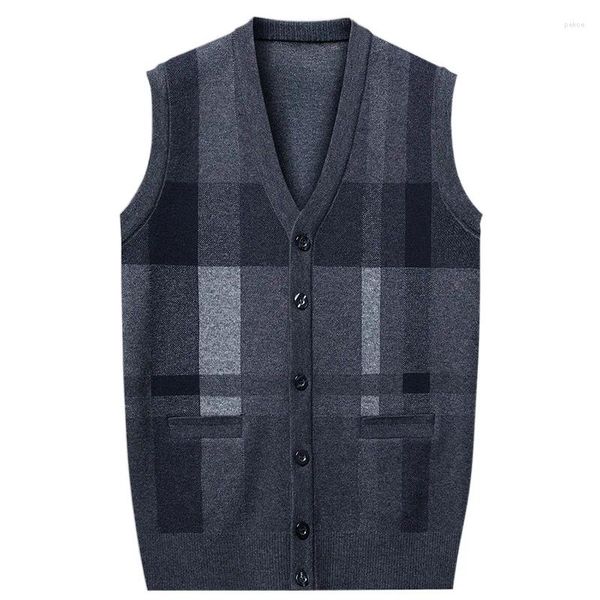 Gilets pour hommes automne Cardigan débardeur affaires loisirs mode pull tricoté chaud col en v avec poches homme vêtements