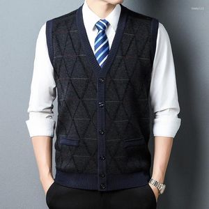 Gilets pour hommes Automne Cardigan Gilet Business Casual Mode Pull tricoté avec poches pour la chaleur Col en V