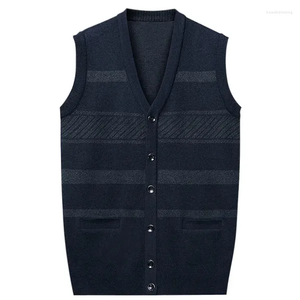 Gilets pour hommes Automne Cardigan Gilet Pull tricoté décontracté et à la mode avec poches pour la chaleur Col en V