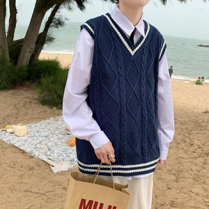 Herenvesten herfst Koreaanse stijl gebreide vest los mouwloze trui tieners all-match contrast color pullover top G154