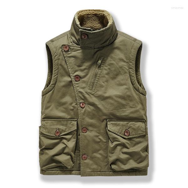 Hommes gilets automne militaire gilet hommes col montant Fasion côté Bottons tique chaud polaire veste sans manches grande taille 4XL