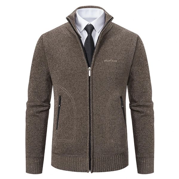 Gilets pour hommes automne printemps pull manteau marron veste affaires décontracté col roulé fermeture éclair pardessus laine velours pulls froid pullcoat 231020