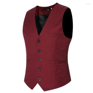 Gilets pour hommes automne col en v décontracté hommes robe gilet sans manches veste formelle mâle vin rouge gilet hommes grande taille costume 6xl